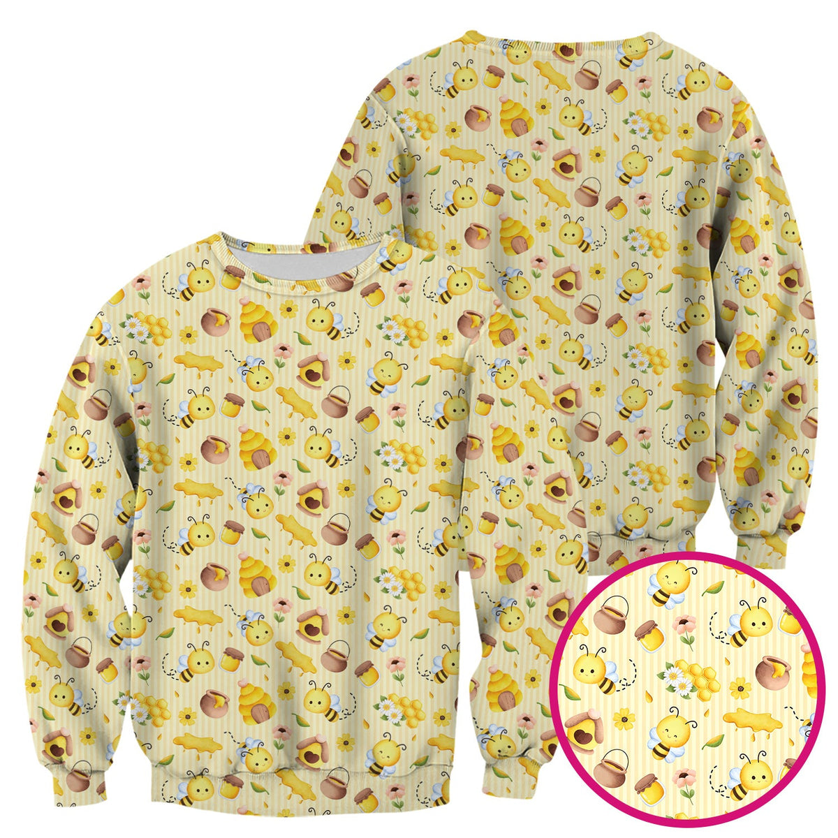 Cute Bee Honey Flower Stripe Nurse Scrub Top