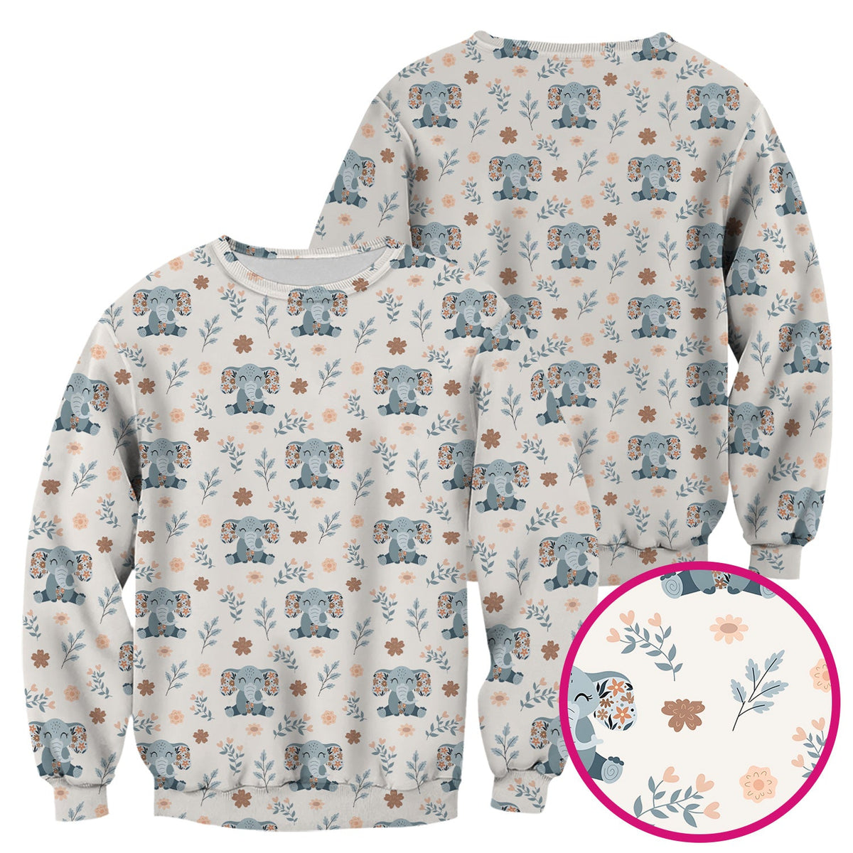 Cute Elephant Floral Print Scrub Top, Comfortable Scrubs for Nurses