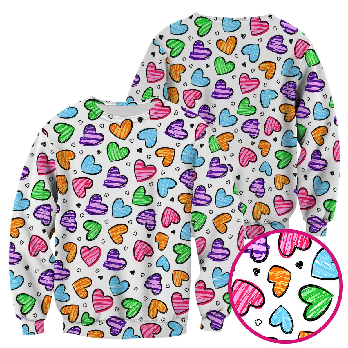 Colorful Doodle Heart Nurse Scrub Top