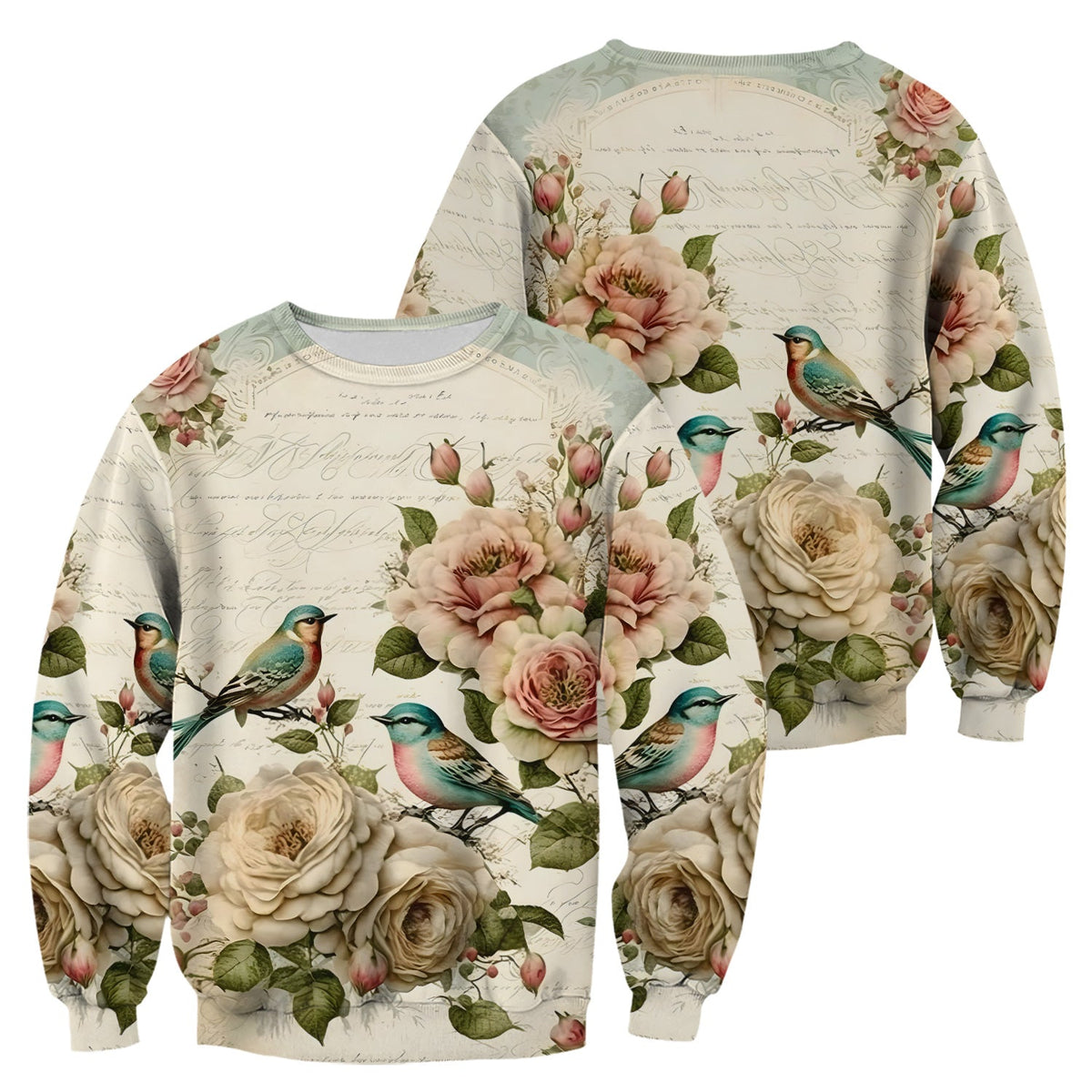Vintage Birds Rose Nurse Scrub Top
