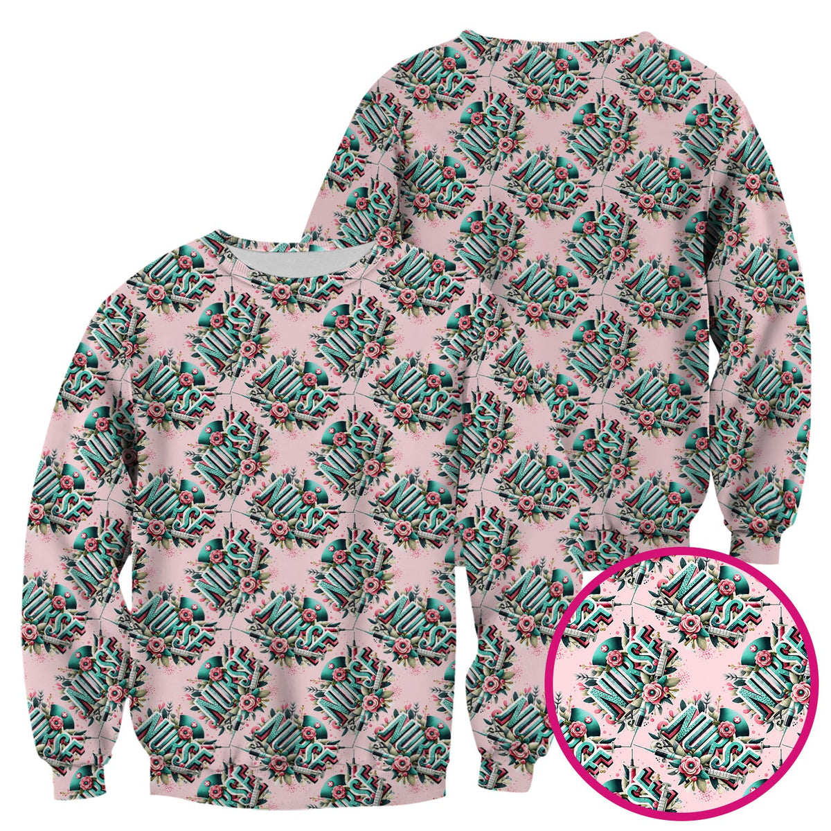 Typography Floral Nurse Scrub Top