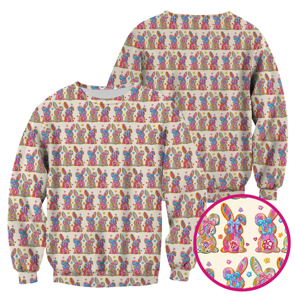 Cute Pastel Bunny Floral Pattern Scrub Top, Comfortable Scrubs for Nurses, Easter