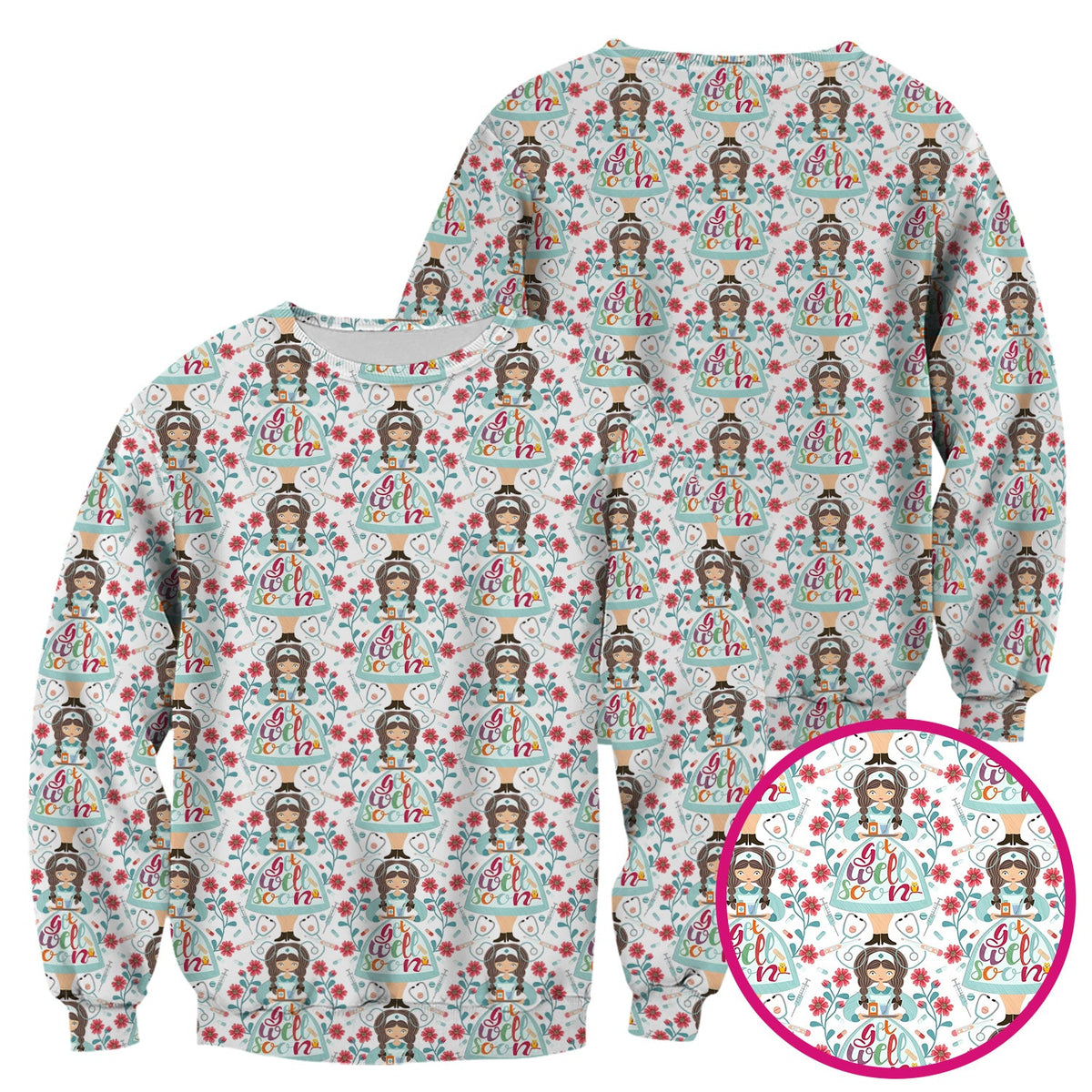 Get Well Soon Girl Floral Nurse Scrub Top