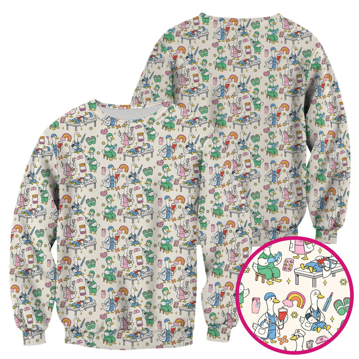 Duck Medical Doodle Nurse Scrub Top