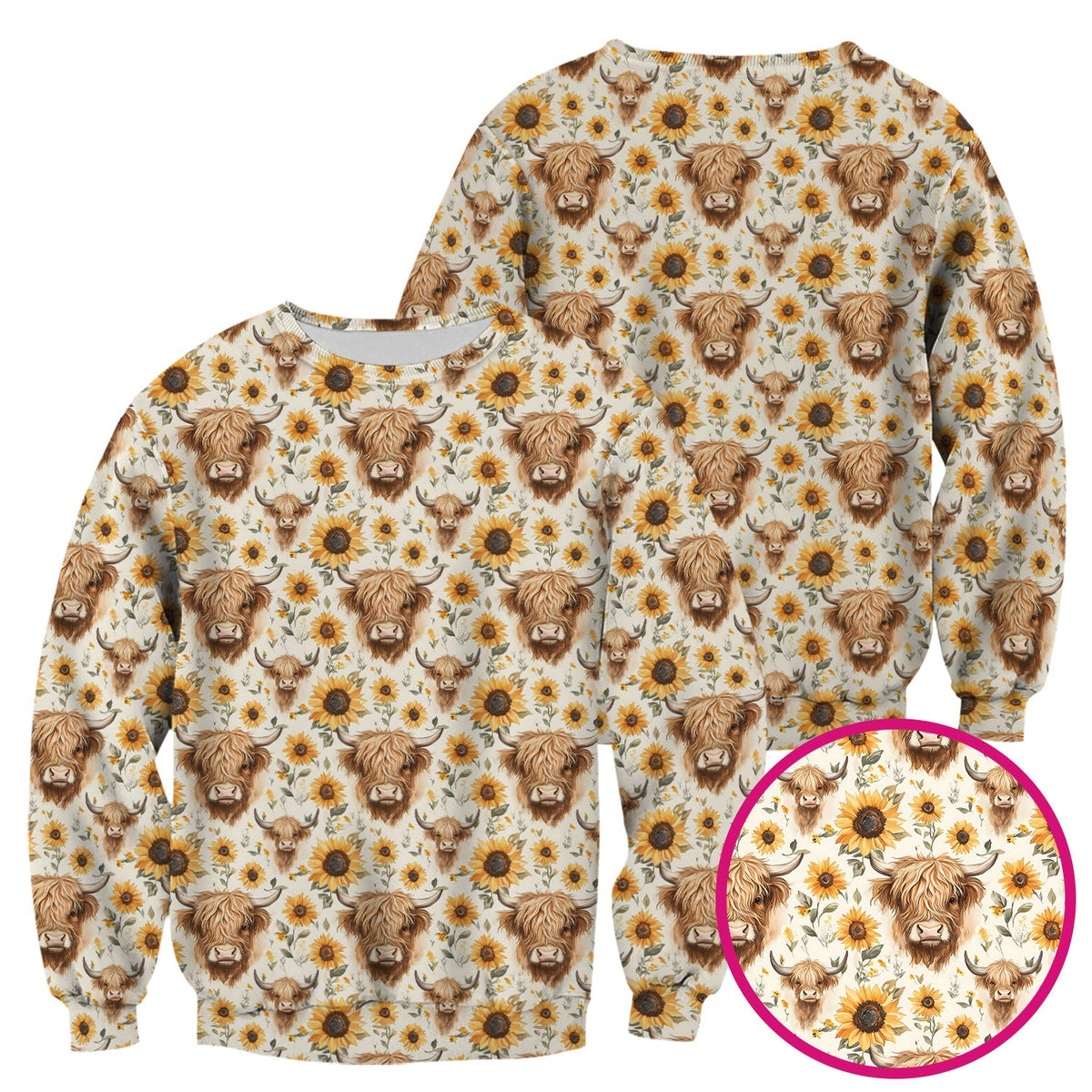 Highland Cow Sunflower Scrub Top, Rustic Farmhouse Nursing Uniform