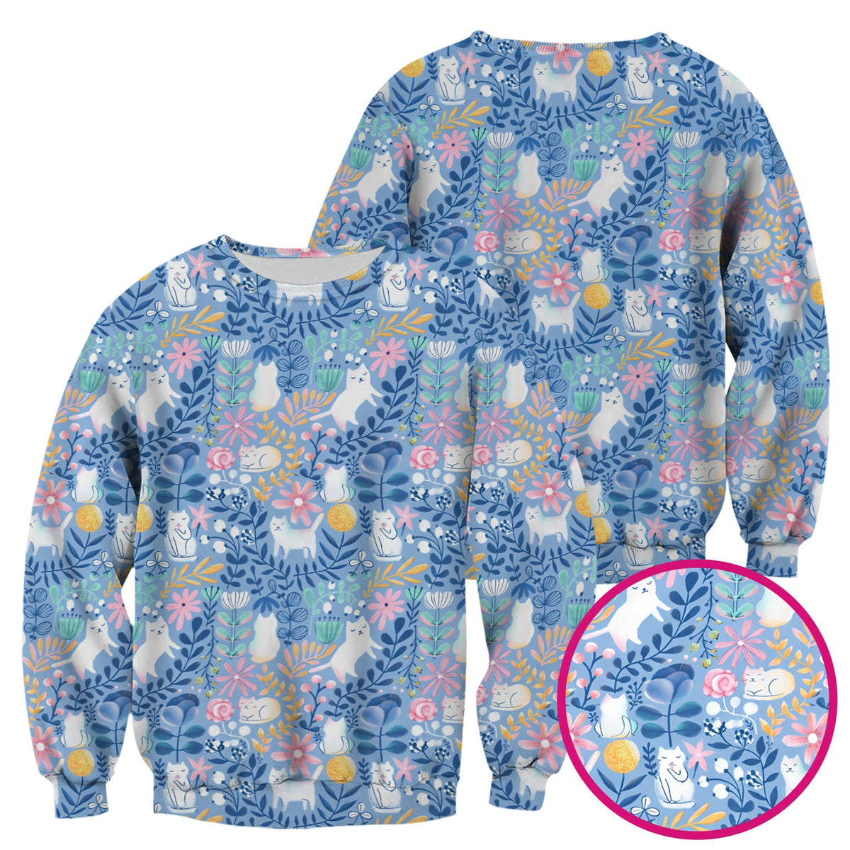 Whimsical Cat Floral Nurse Scrub Top