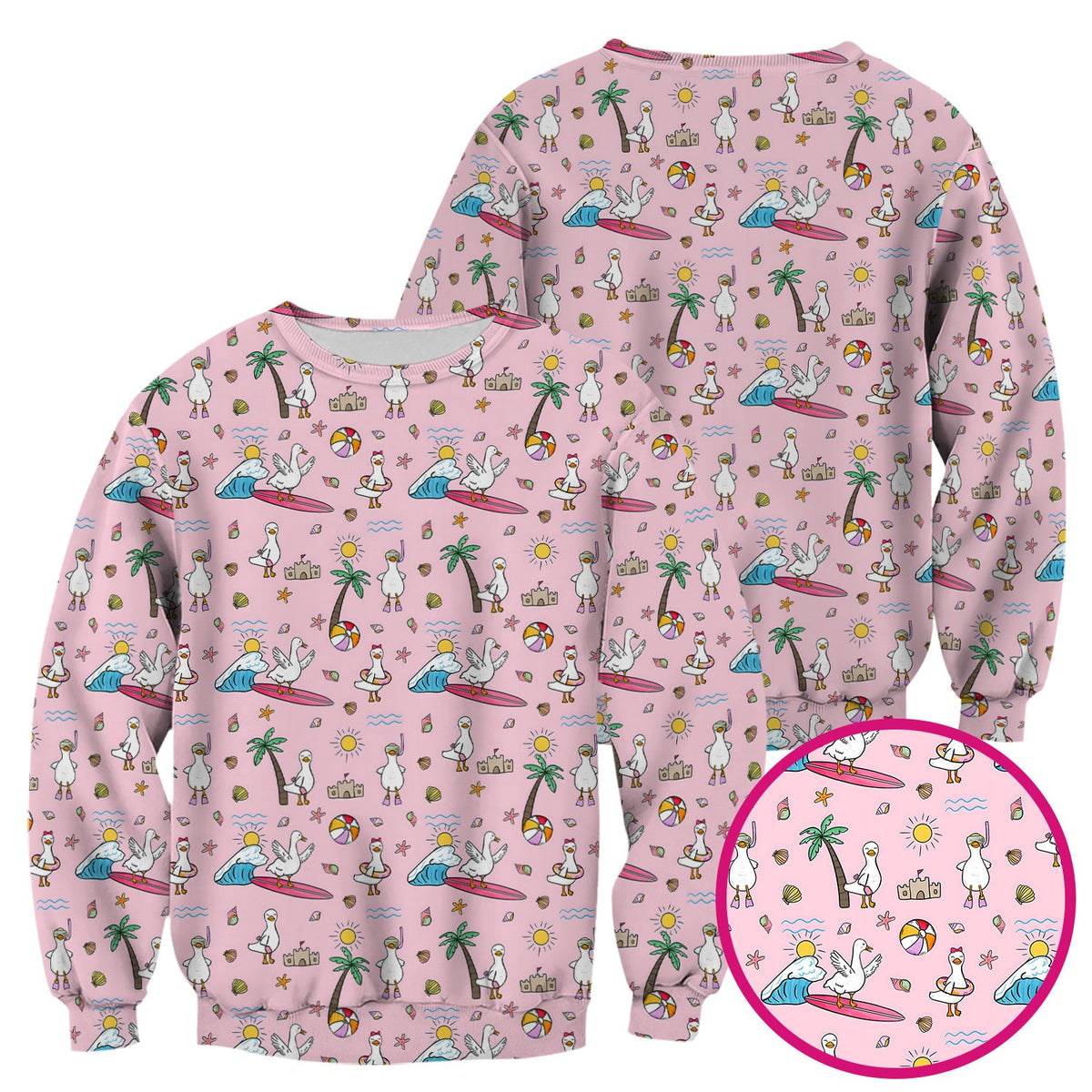 Seagull Surfboard Beach Palm Tree Nurse Scrub Top
