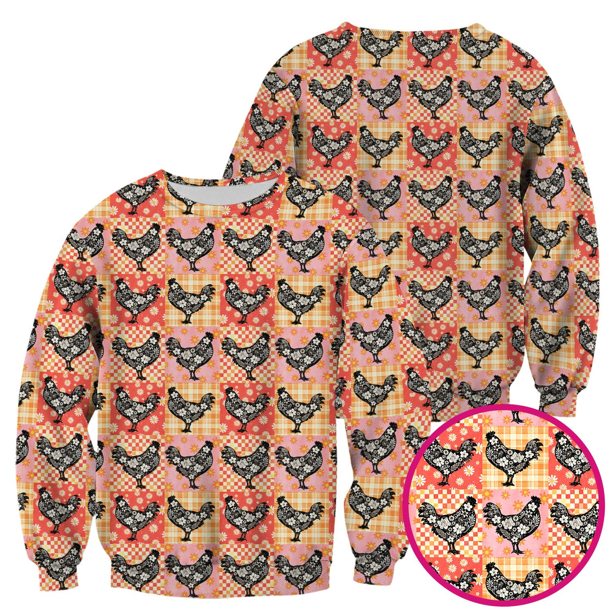 Floral Chicken Patchwork Nurse Scrub Top