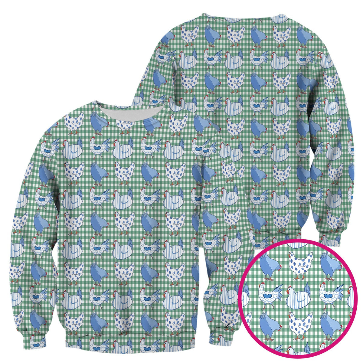 Blue Chicken Gingham Nurse Scrub Top