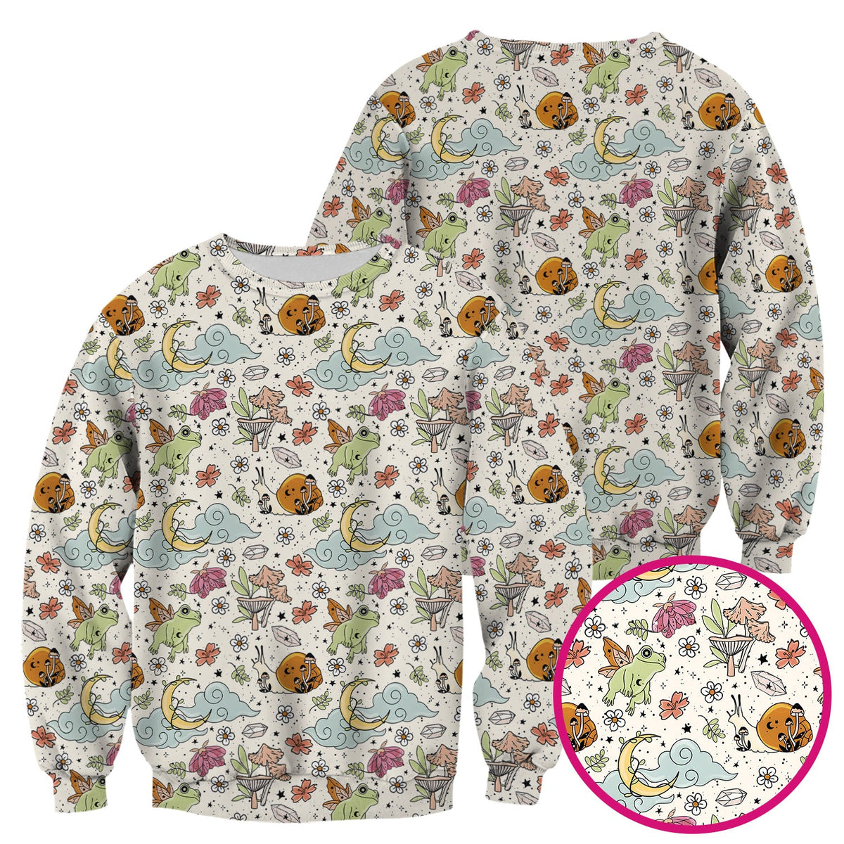 Whimsical Frog Moon Mushroom Nurse Scrub Top