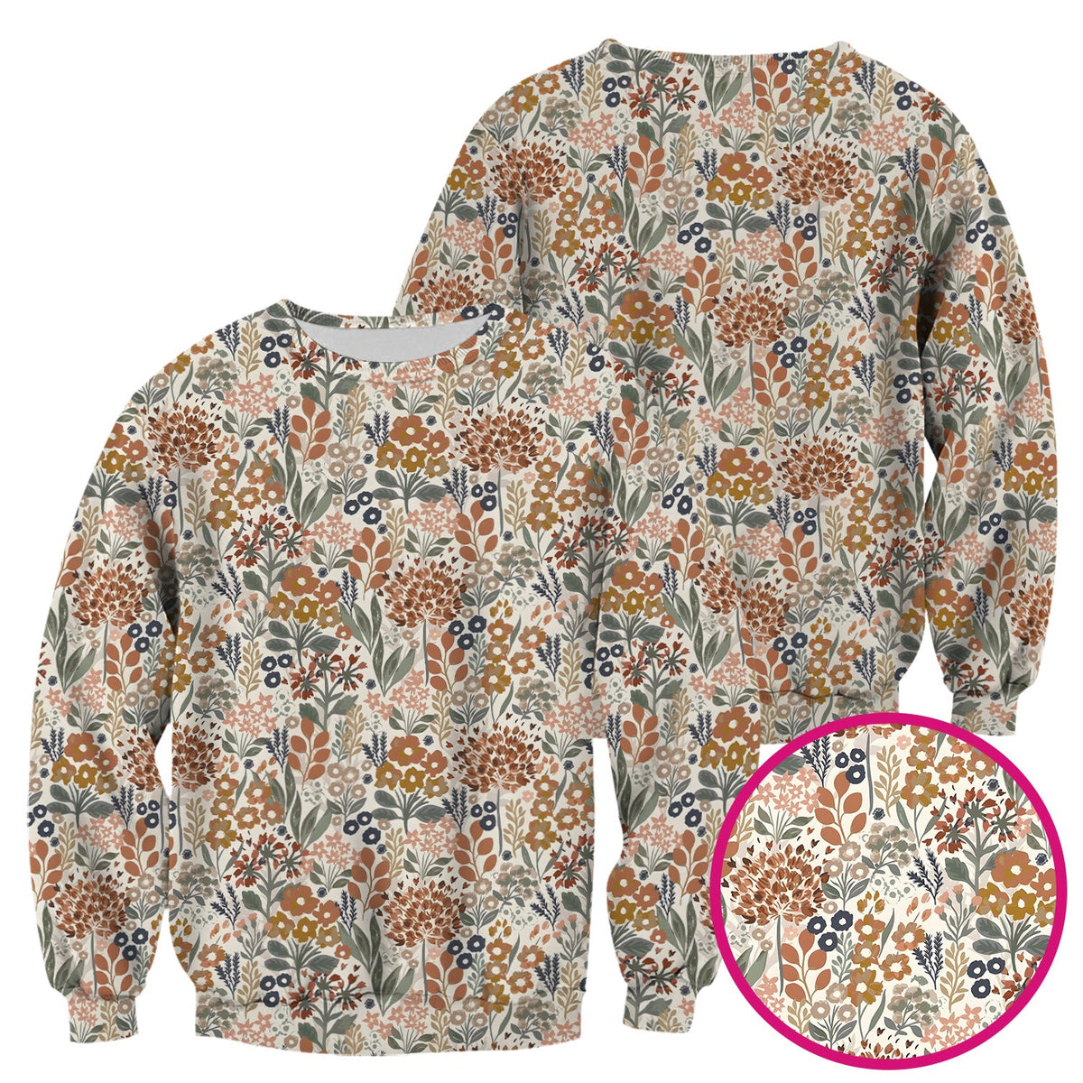 Vintage Botanical Floral Pattern Scrub Top, Breathable Fabrics Nursing Uniform
