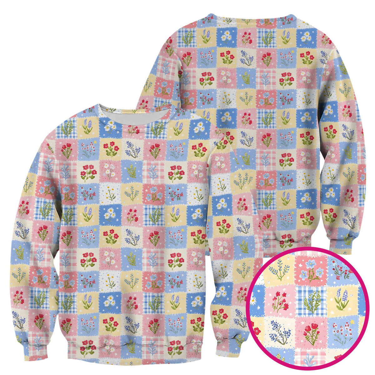 Pastel Patchwork Wildflower Garden Nurse Scrub Top