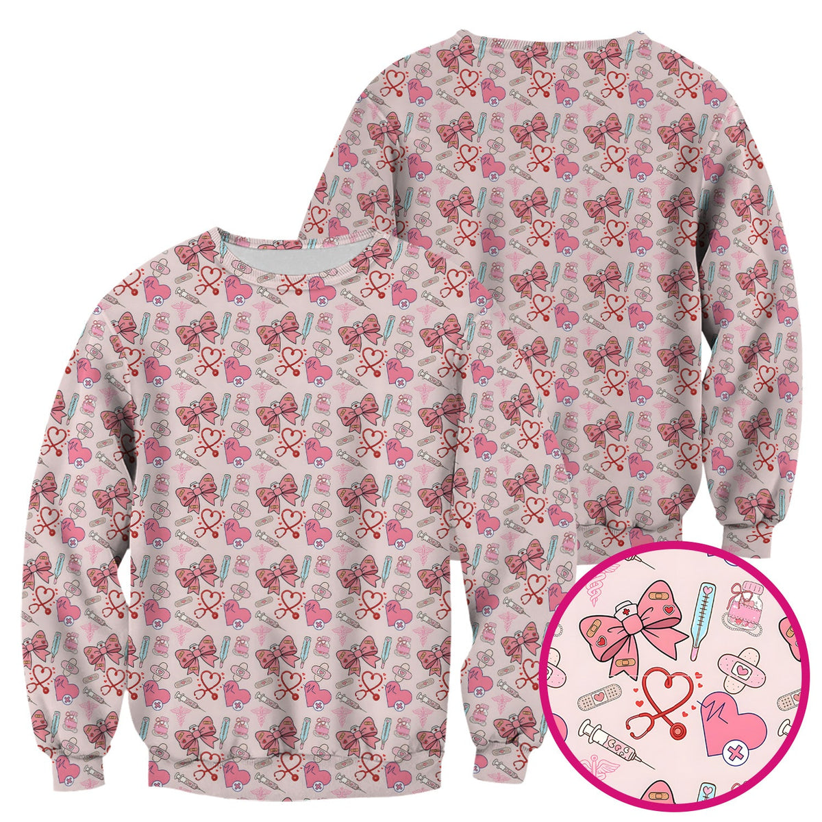 Pink Nurse Bow Heart Scrub Top