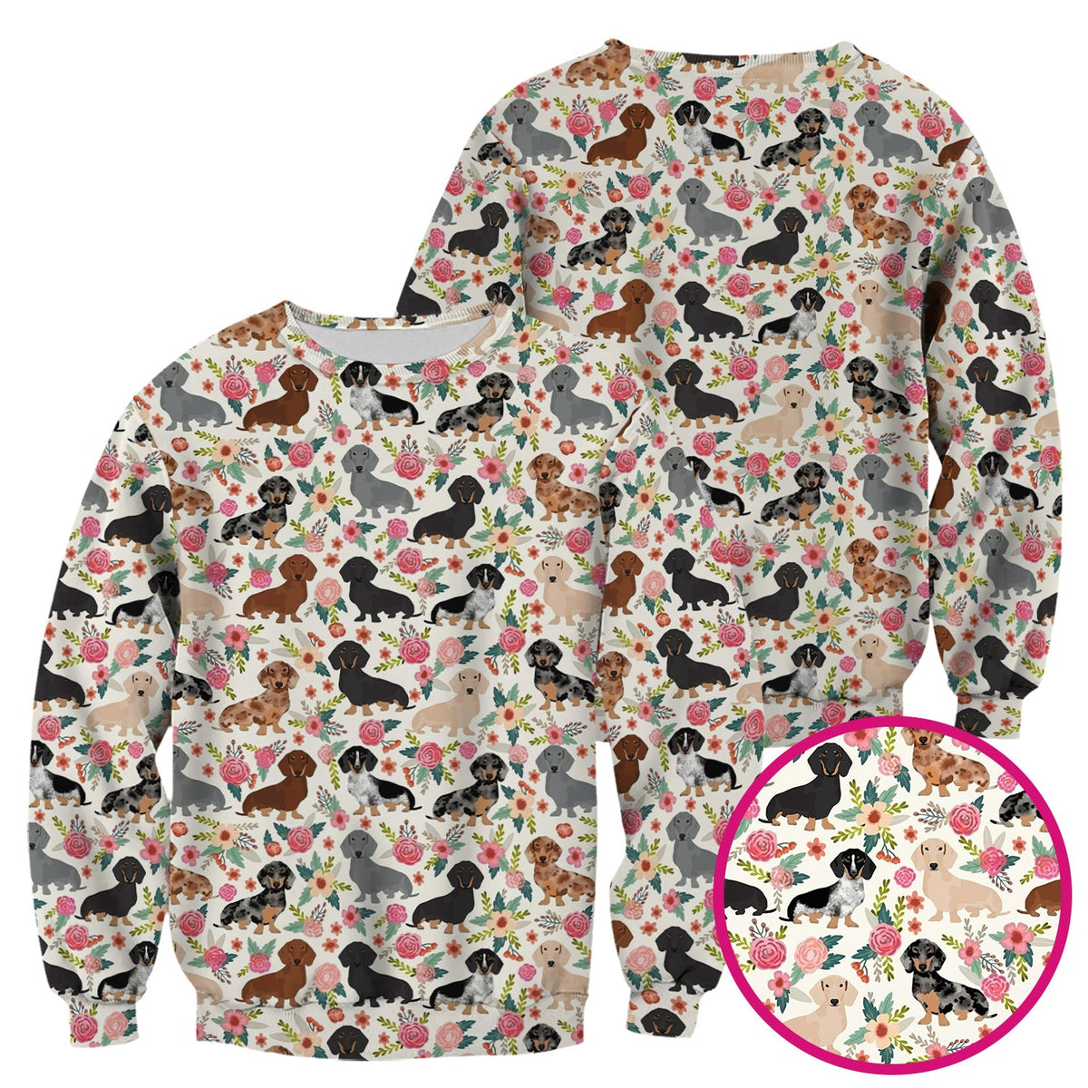 Adorable Dachshund Floral Pattern Scrub Top, Comfortable Scrubs For Nurses