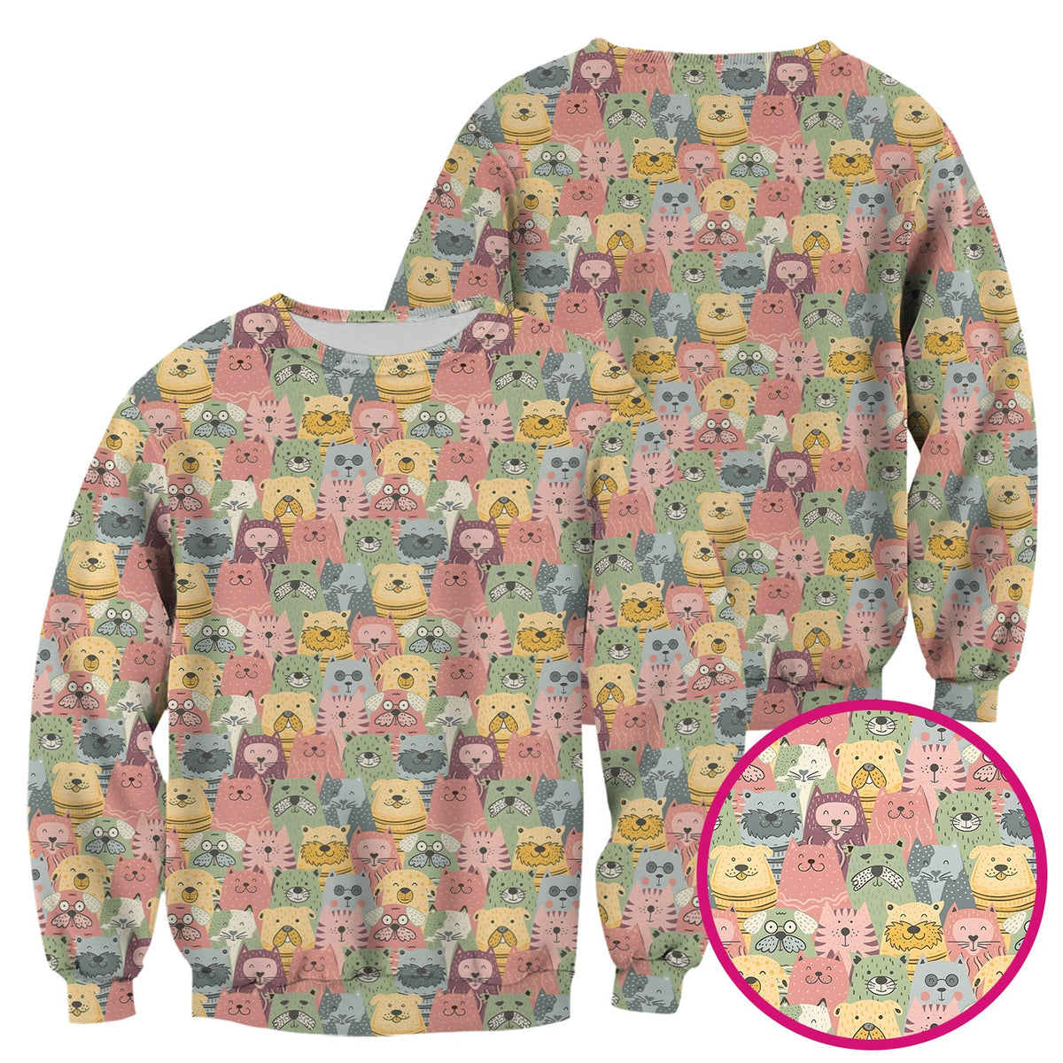 Cartoon Cat And Dog Faces Nurse Scrub Top