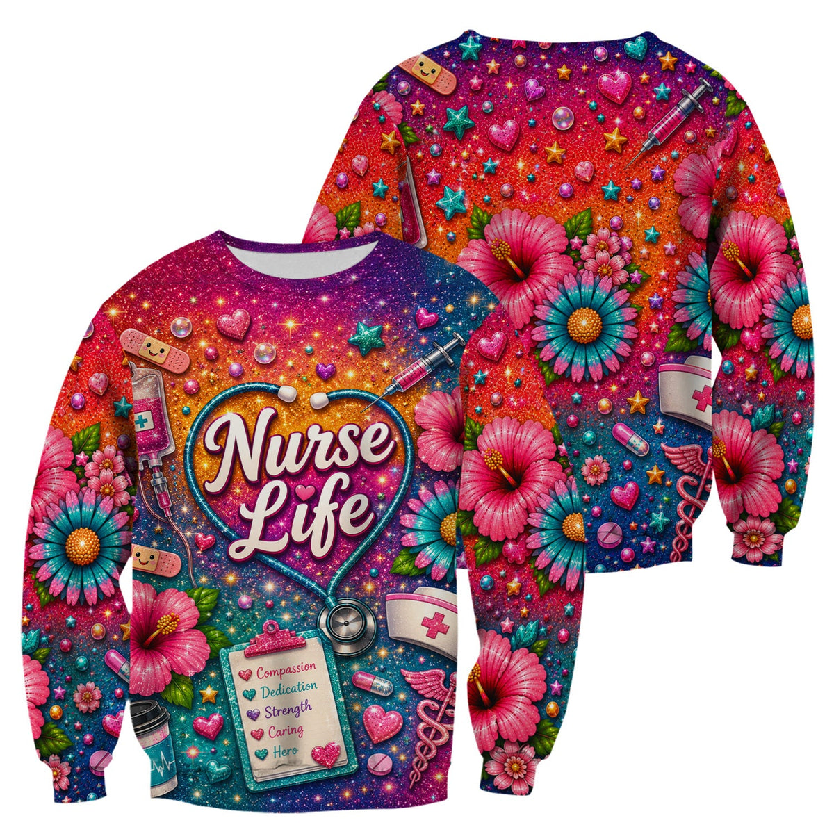 Colorful Nurse Life Heart Scrub Top