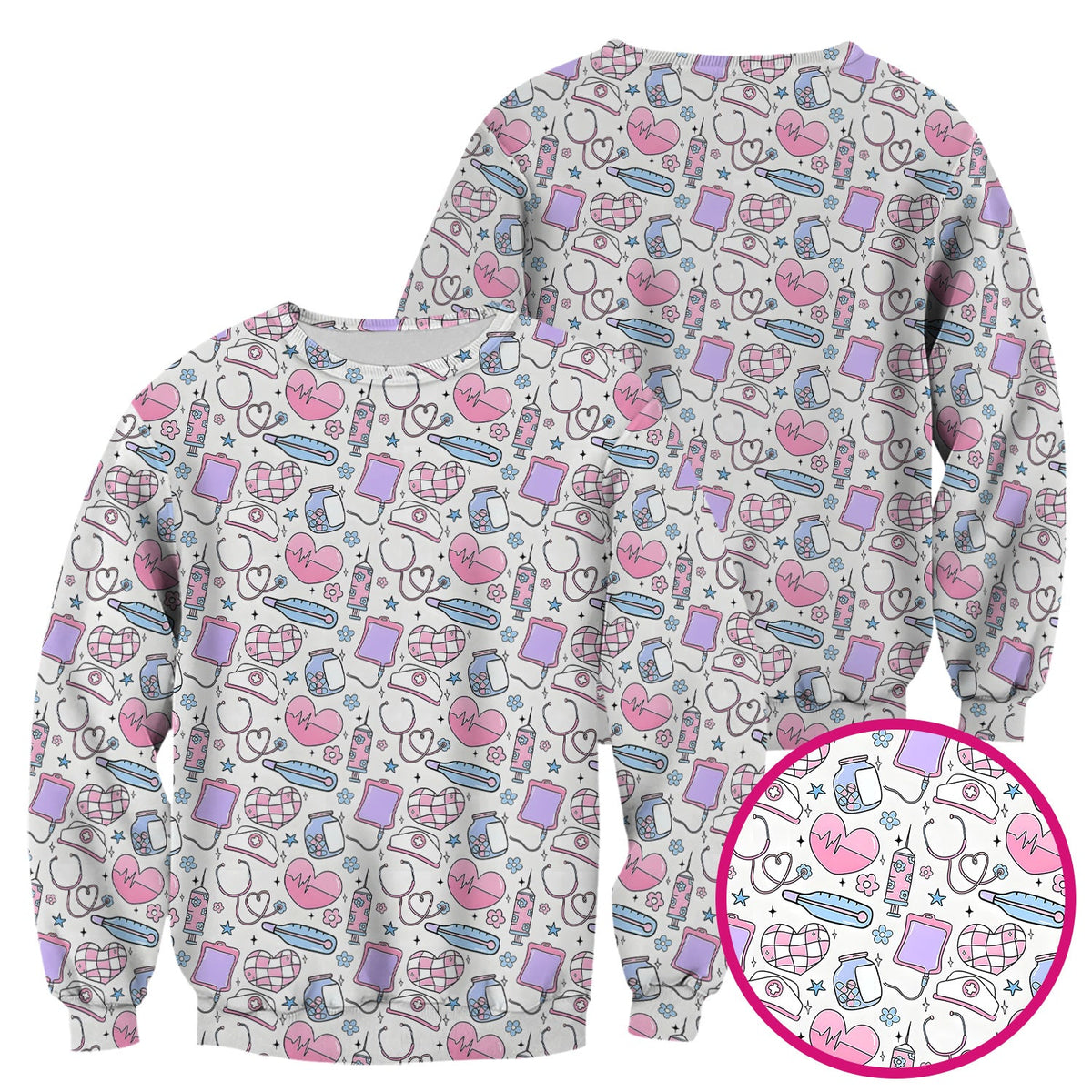 Pastel Medical Icons Nurse Scrub Top