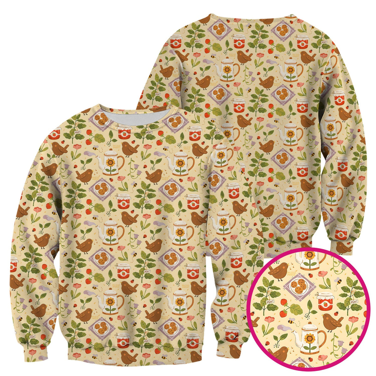 Garden Tea Bird Strawberry Nurse Scrub Top