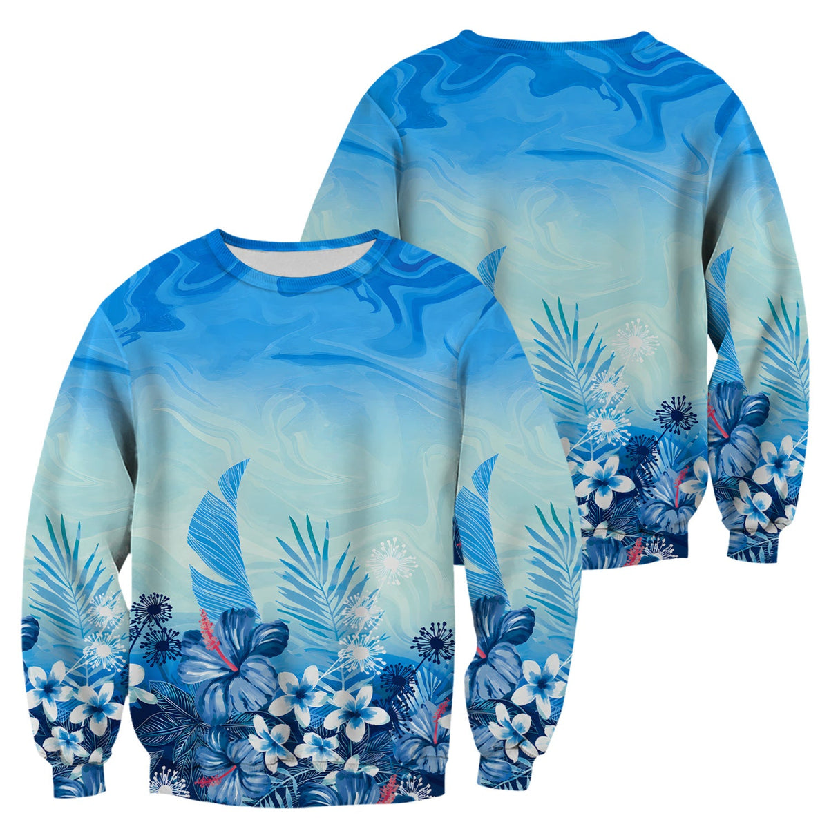 Elegant Blue Tropical Floral Nurse Scrub Top