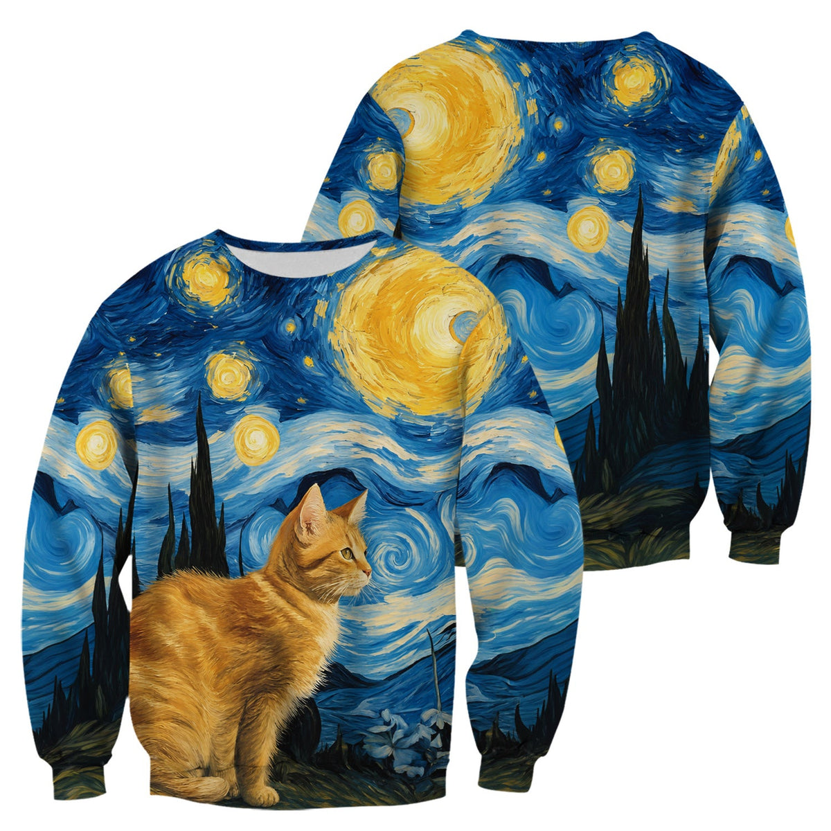 Swirling Moonlit Cat Scene Nurse Scrub Top