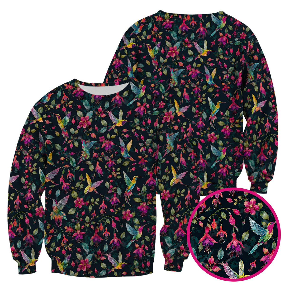 Hummingbird Fuchsia Bloom Nurse Scrub Top