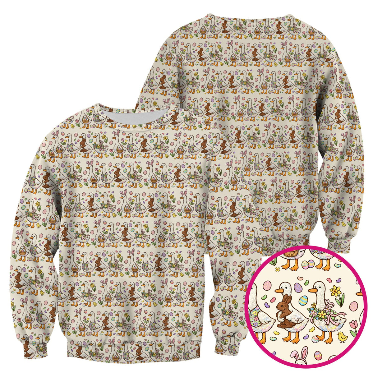 Duck Bunny Egg Floral Nurse Scrub Top - Easter Gift