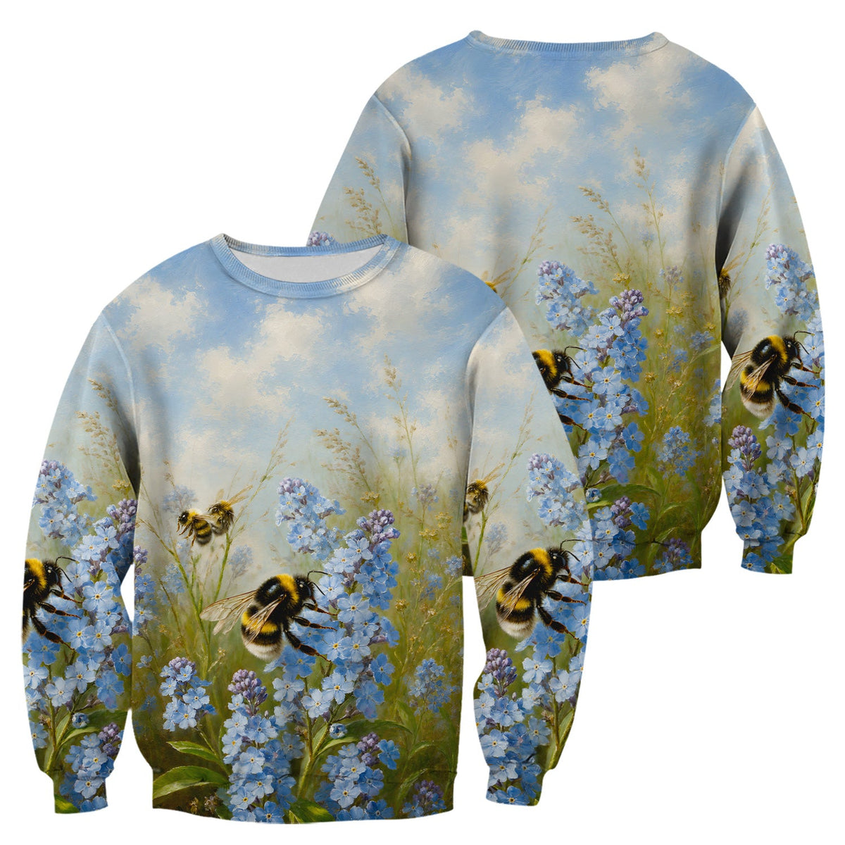 Whimsical Bumblebee Blue Blossom Nurse Scrub Top