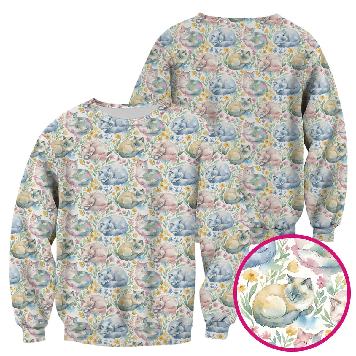 Dreamy Sleeping Cat Floral Nurse Scrub Top