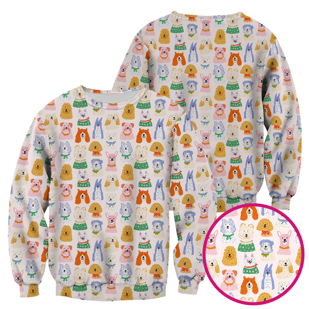 Colorful Dog Faces Cartoon Nurse Scrub Top