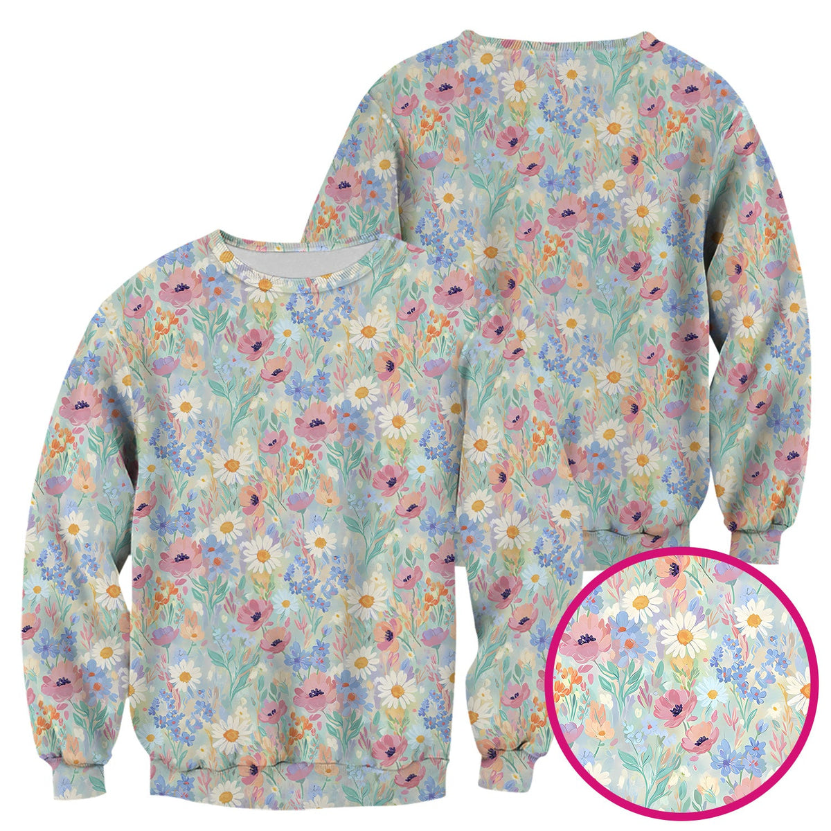Pastel Wildflower Meadow Floral Nurse Scrub Top