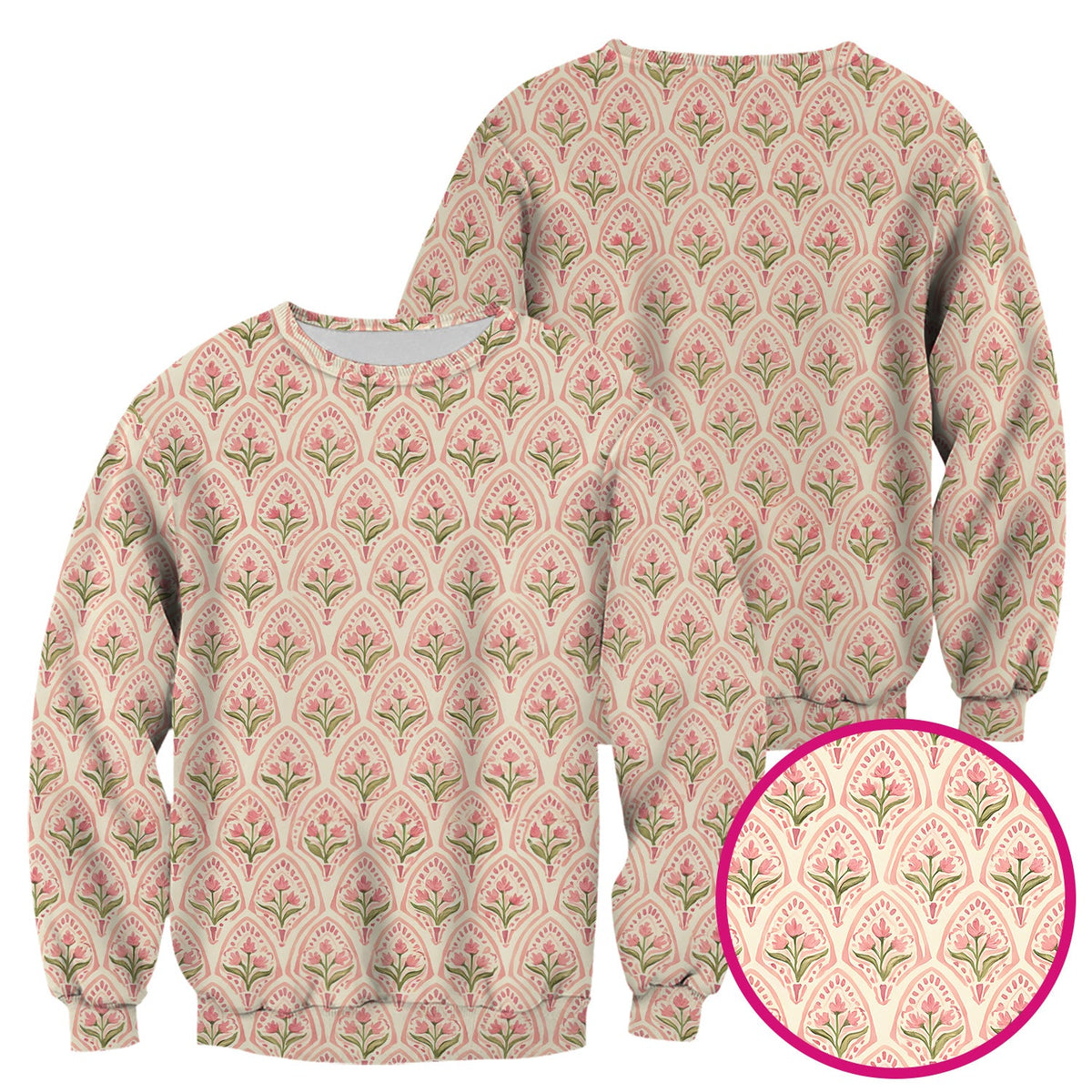 Pink Tulip Floral Arch Nurse Scrub Top