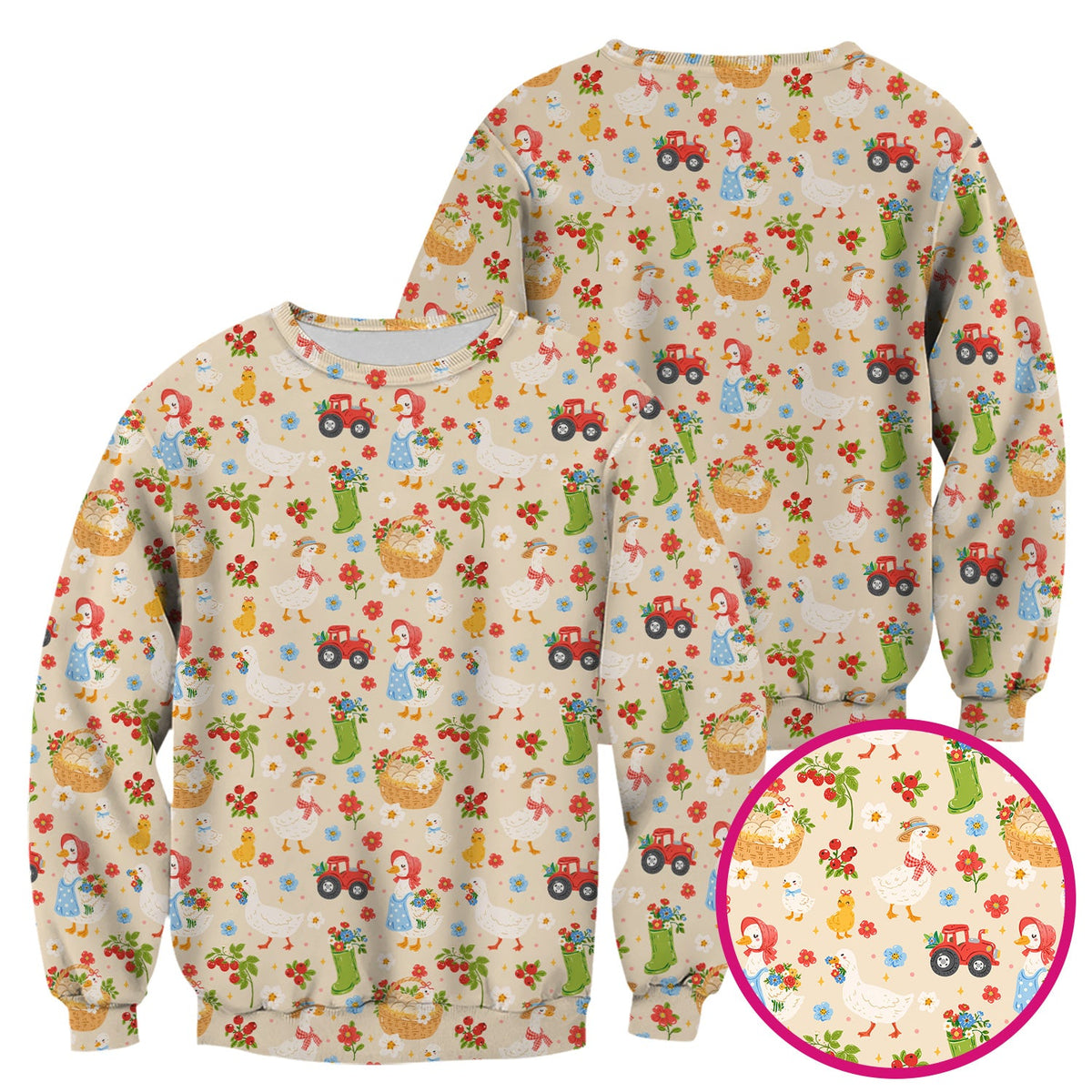 Farm Duck Chicken Tractor Flower Basket Nurse Scrub Top