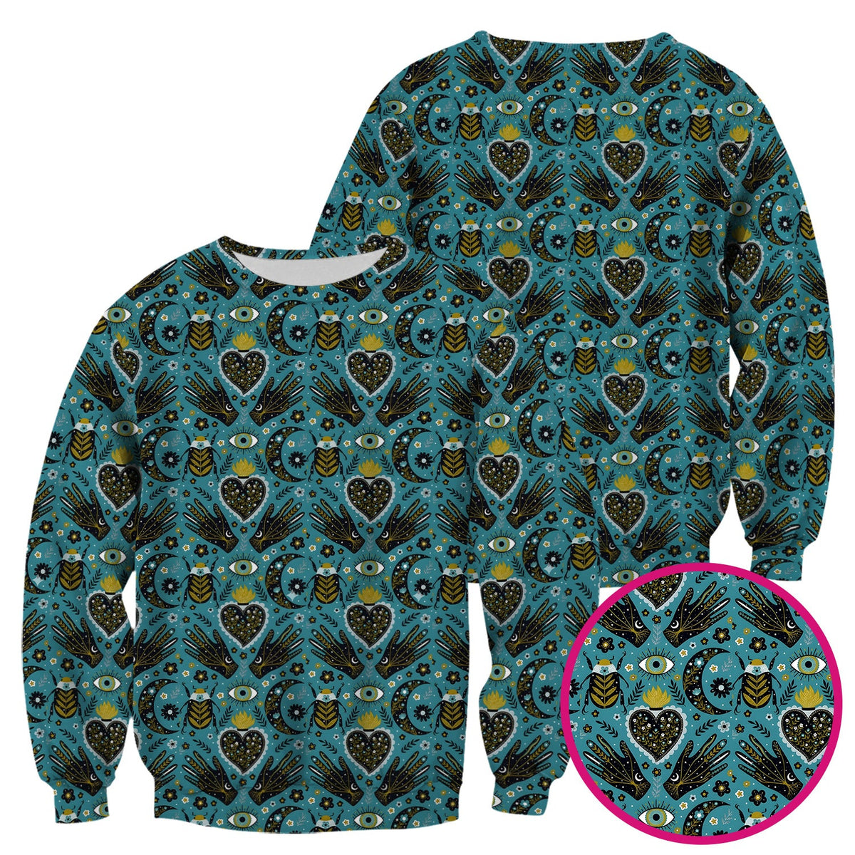 Mystic Celestial Heart Evil Eye Nurse Scrub Top
