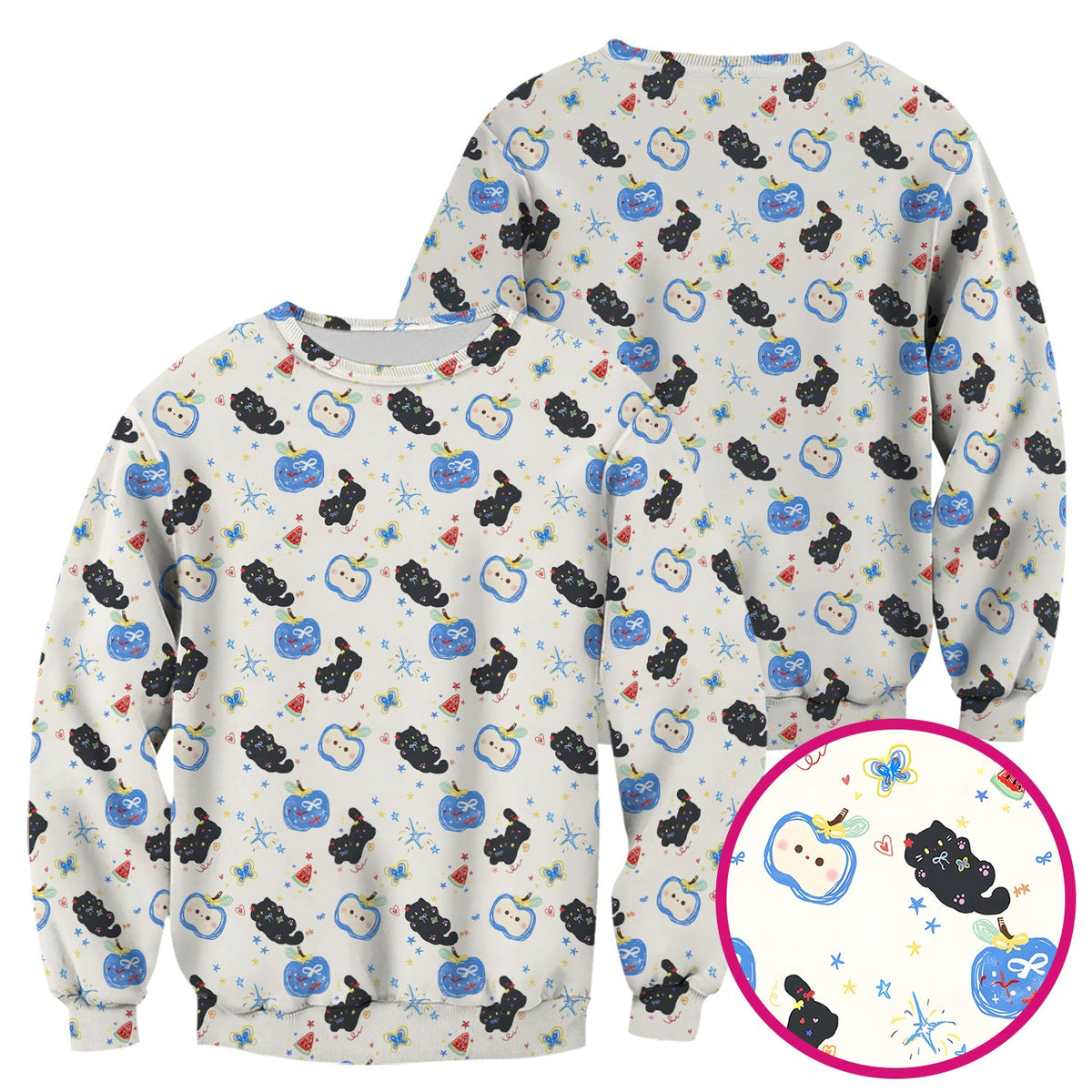 Cute Black Cat Apple Nurse Scrub Top