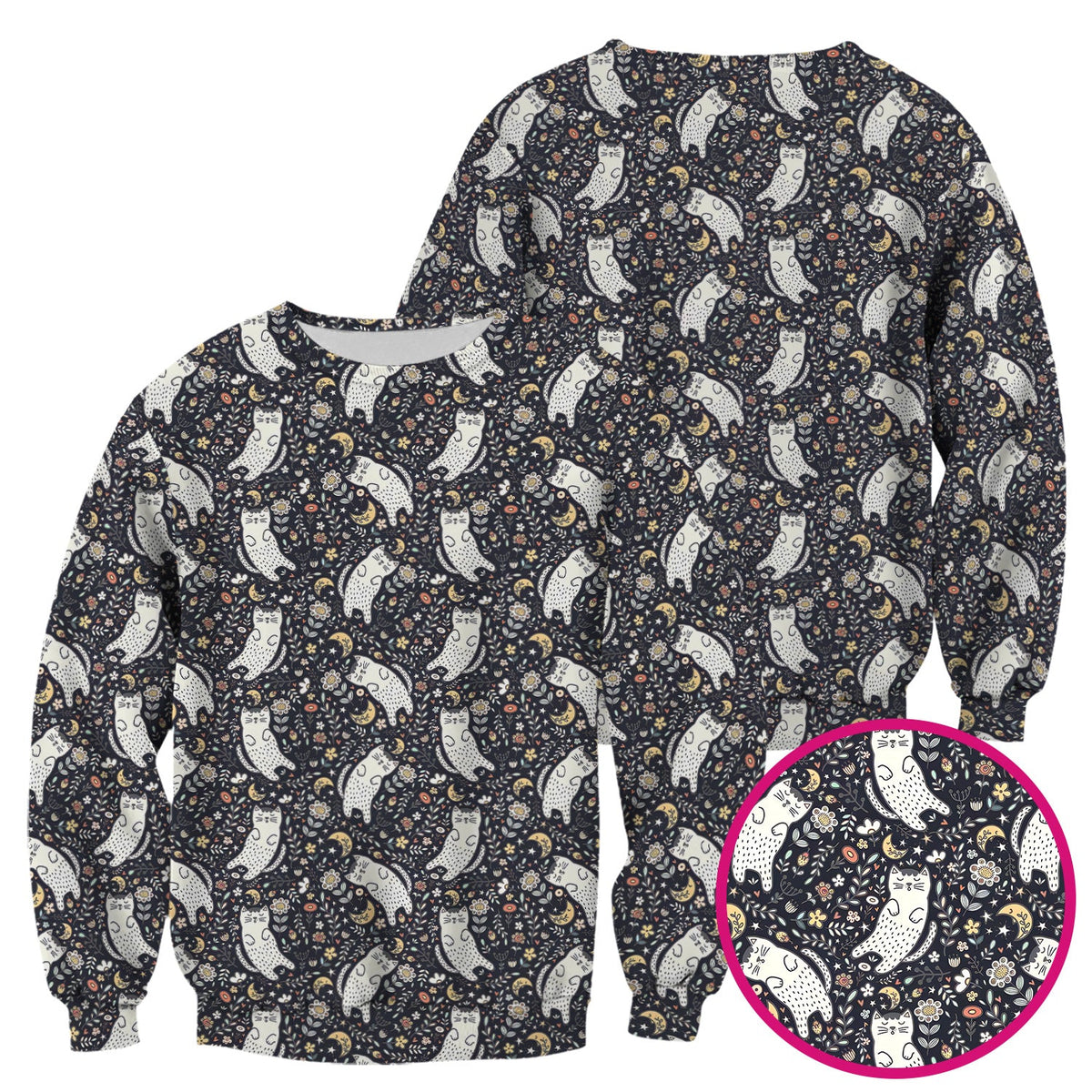 Moonlit Floral Cat Nurse Scrub Top