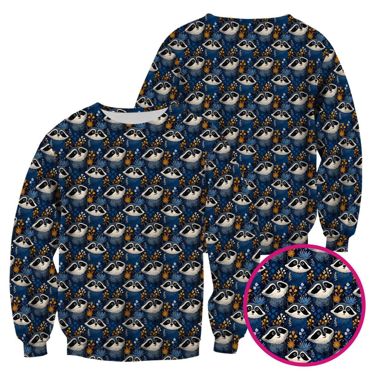 Raccoon Blue Floral Forest Nurse Scrub Top