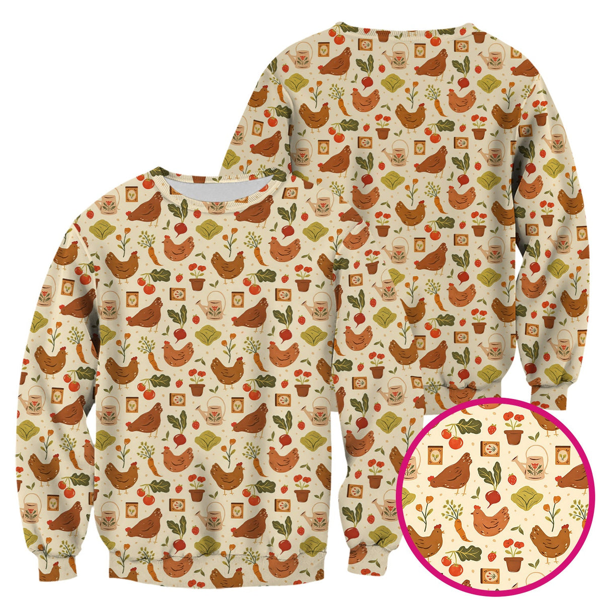 Rustic Farm Chicken Vegetable Nurse Scrub Top
