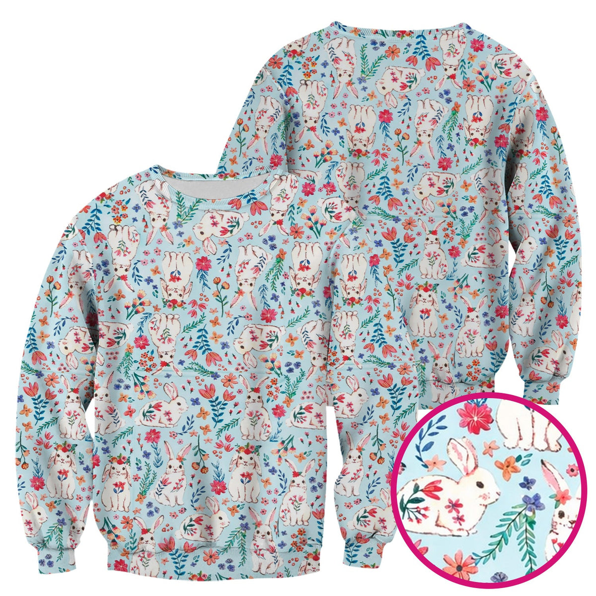 Springtime Bunny Floral Nurse Scrub Top