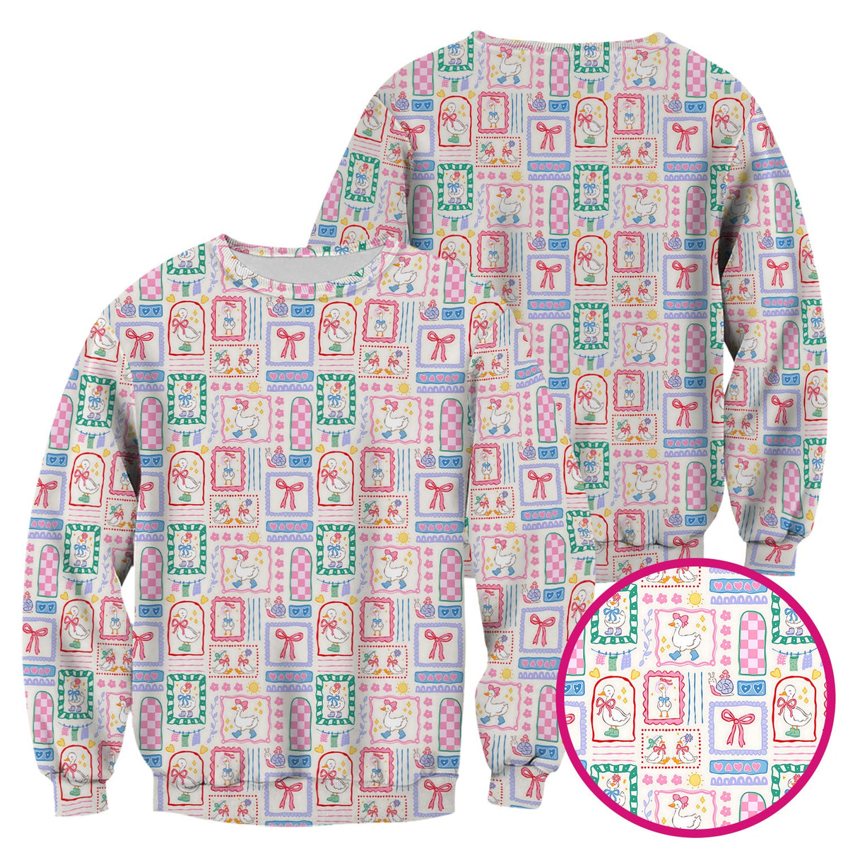 Adorable Goose Ribbon Patchwork Frame Nurse Scrub Top