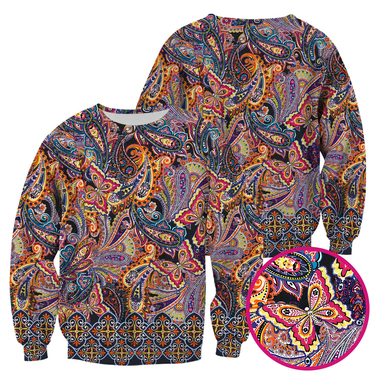 Colorful Bohemian Paisley Floral Nurse Scrub Top