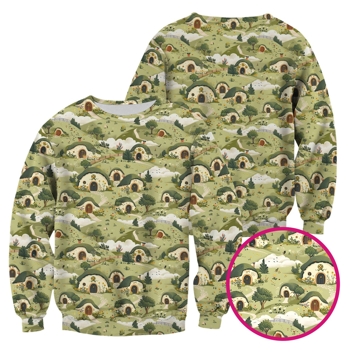 Cozy Hobbit Village Landscape Nurse Scrub Top