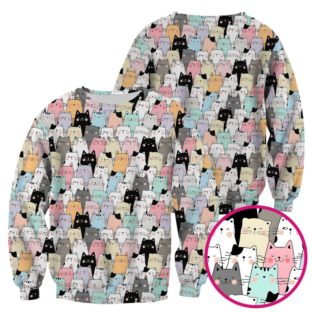 Cartoon Cat Crowd Nurse Scrub Top