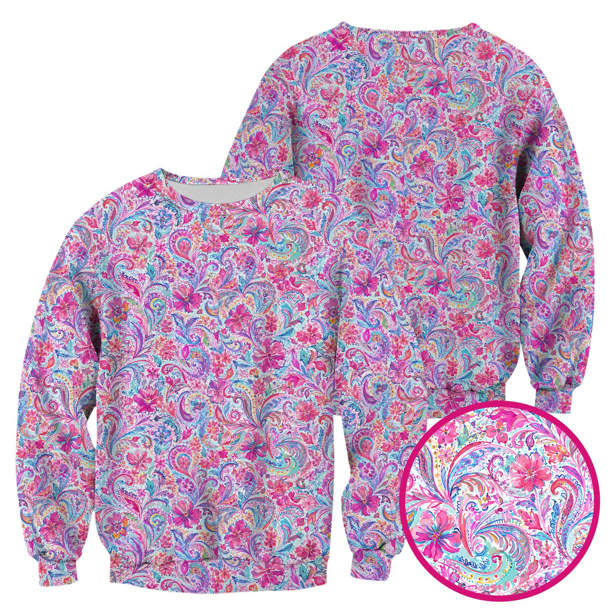 Elegant Pink Paisley Blossom Nurse Scrub Top
