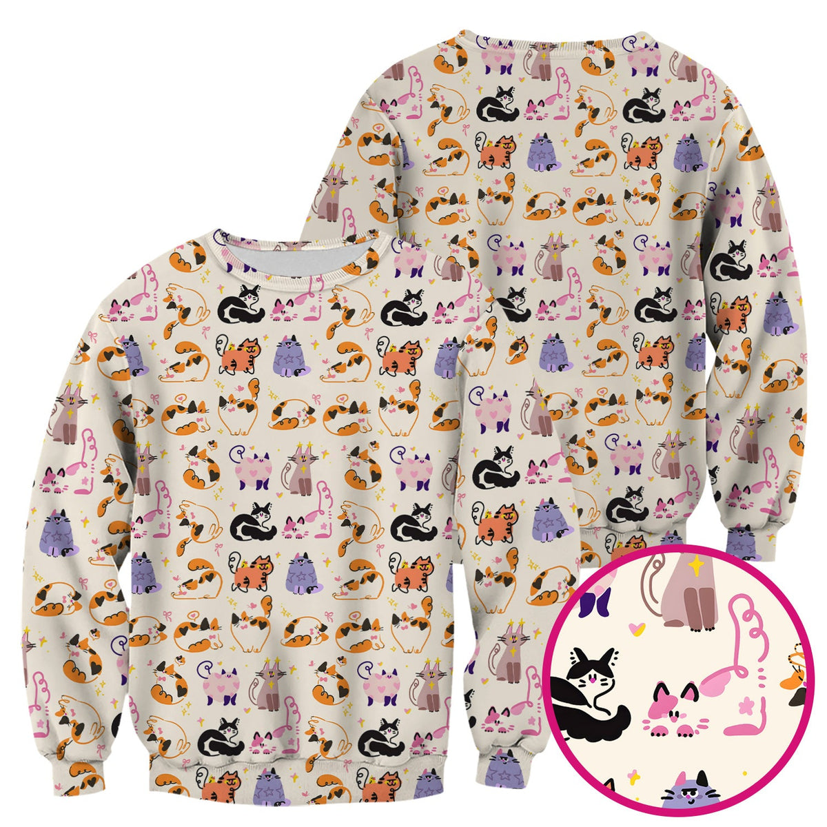 Funny Cat Pattern Scrub Top, Cute Cats Nursing Uniform For Women