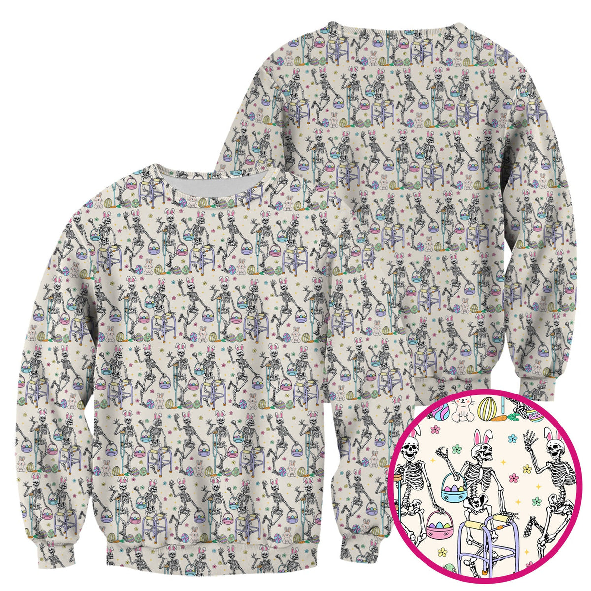 Fun Skeleton Bunny Nurse Scrub Top - Easter Gift