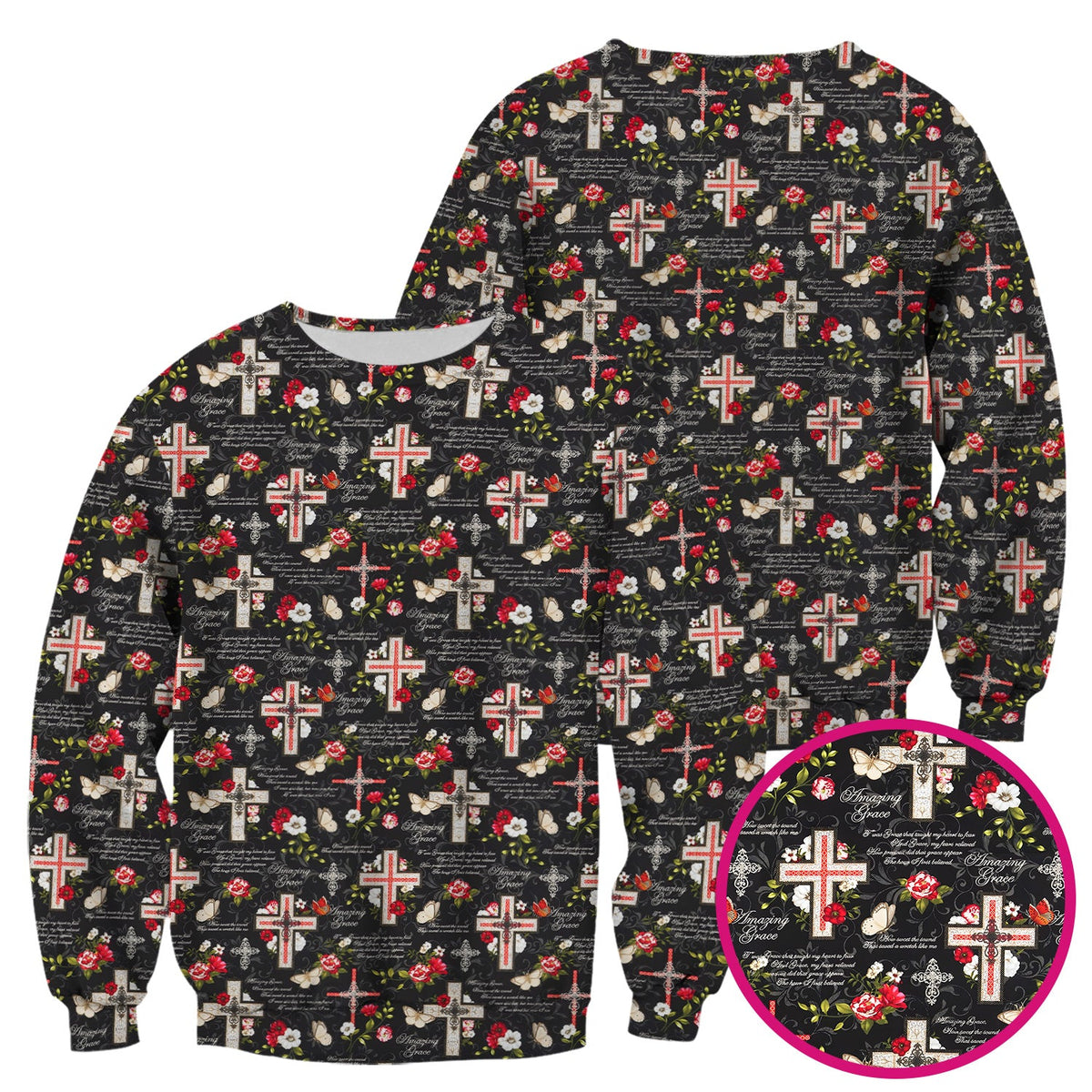 Christian Cross Roses And Butterflies Nurse Scrub Top