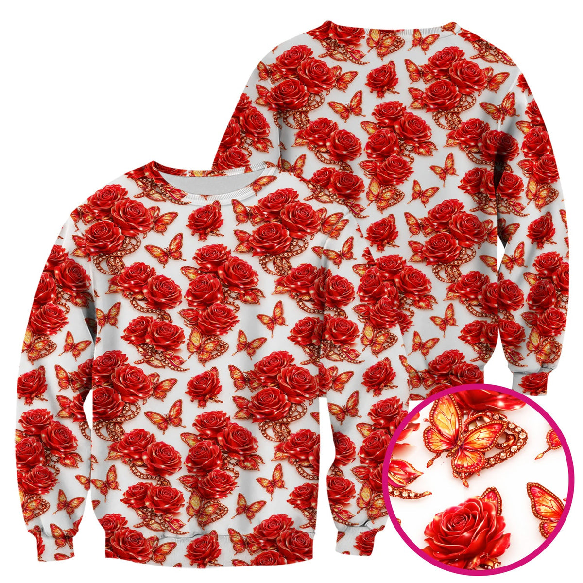 Red Rose And Butterfly Nurse Scrub Top