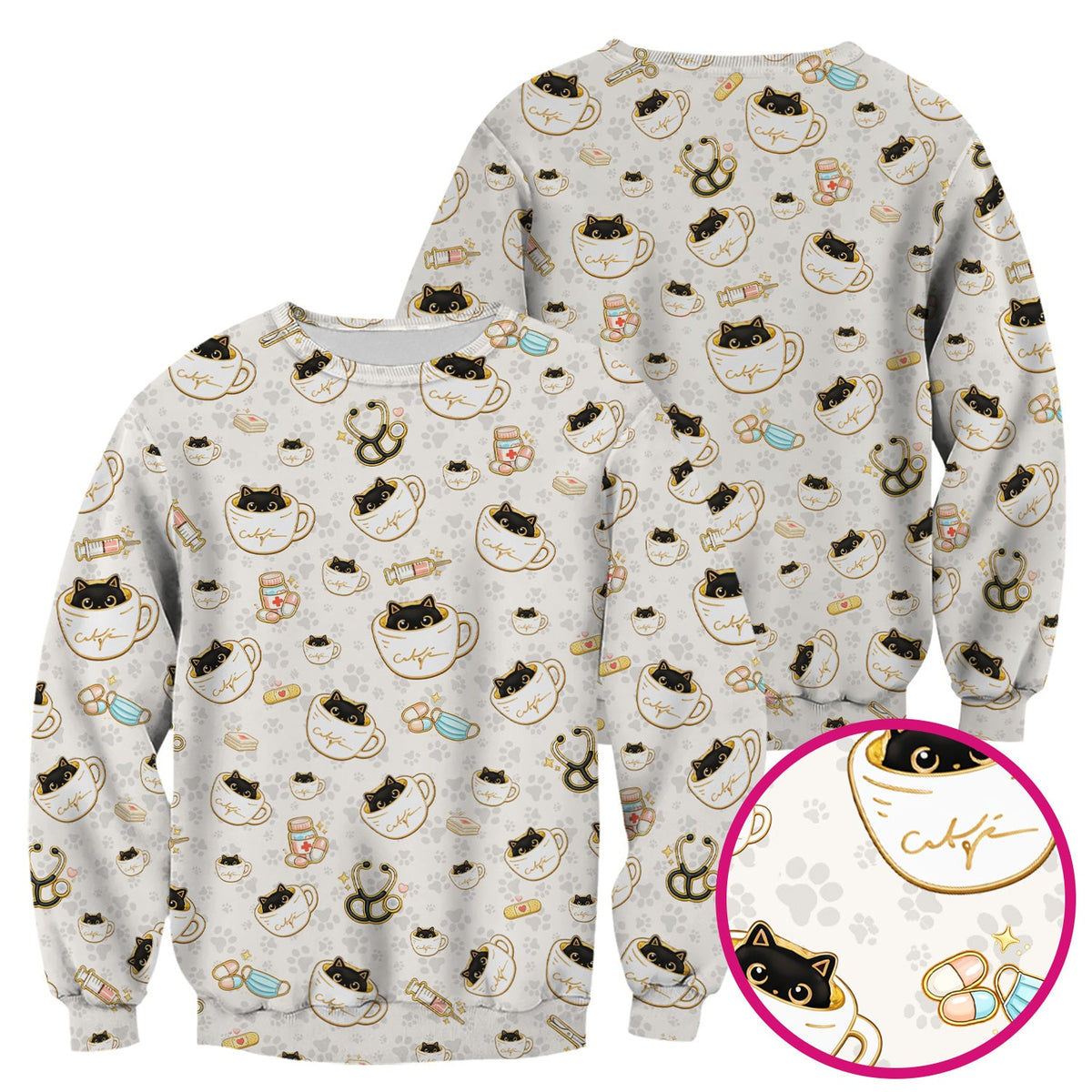 Coffee Cat Nurse Scrub Top