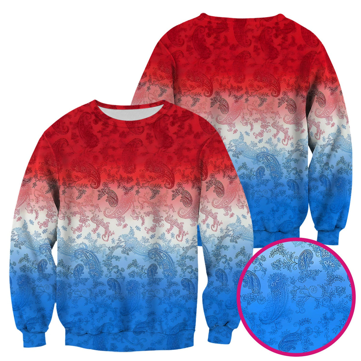 Red Blue Paisley Ombre Nurse Scrub Top