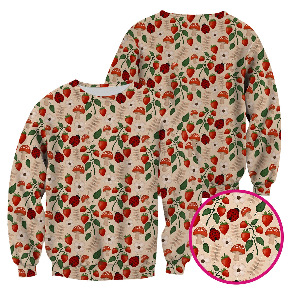 Strawberry Ladybug Mushroom Floral Nurse Scrub Top